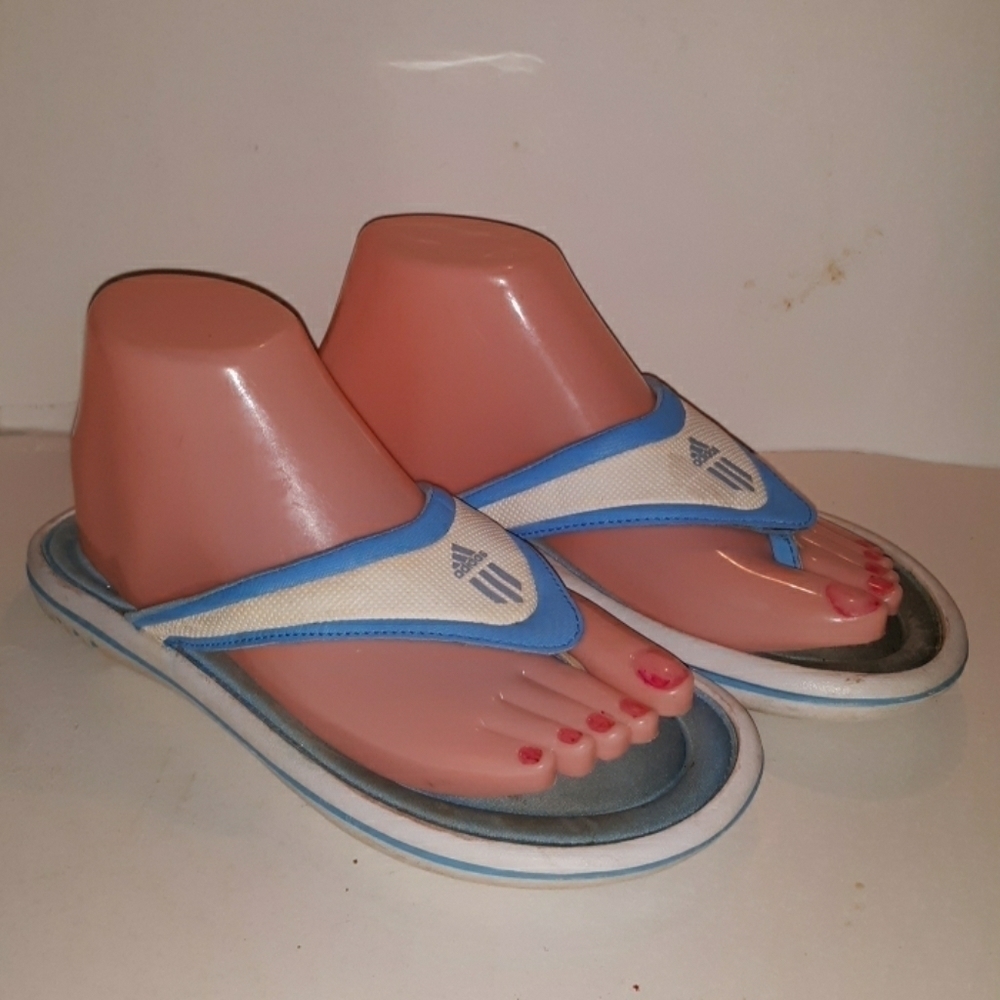 Adidas blue white slides flip flops 7